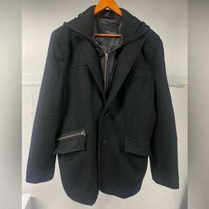 7 Diamonds XL Wool Coat Jacket w/ hoodie black